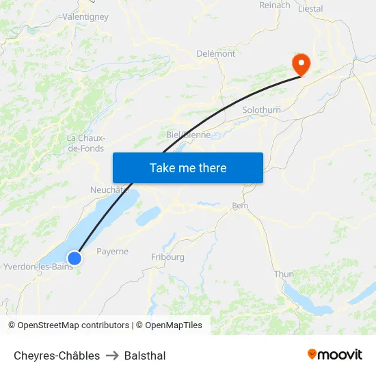 Cheyres-Châbles to Balsthal map