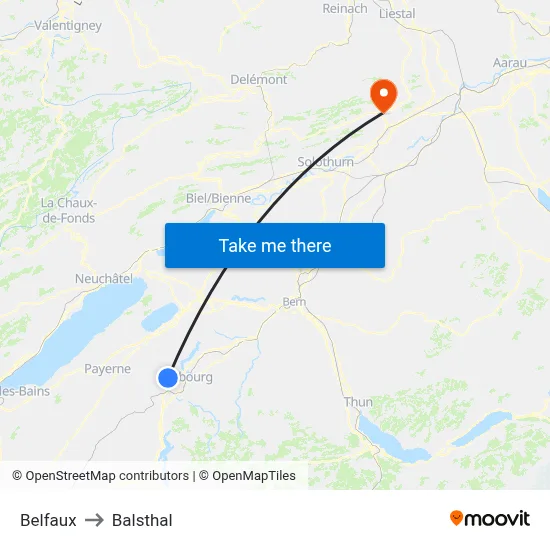 Belfaux to Balsthal map