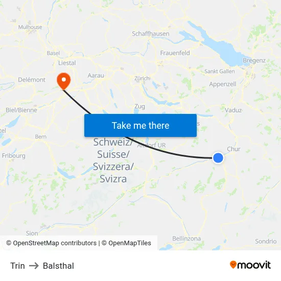 Trin to Balsthal map