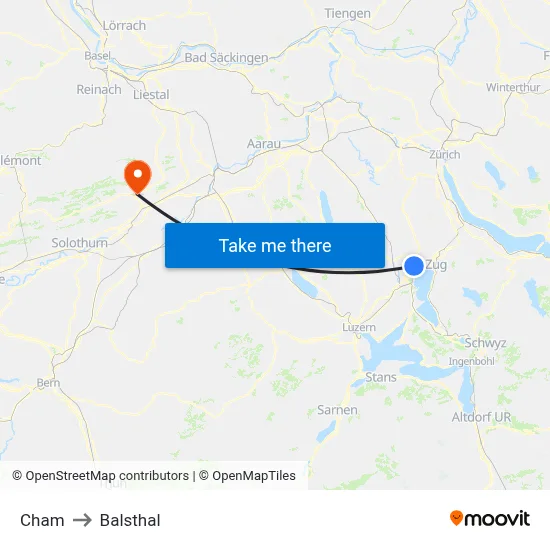 Cham to Balsthal map