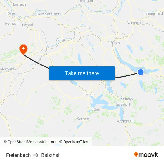 Freienbach to Balsthal map