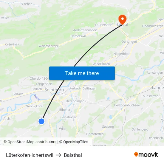 Lüterkofen-Ichertswil to Balsthal map