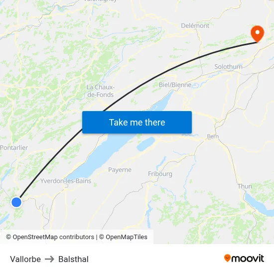Vallorbe to Balsthal map
