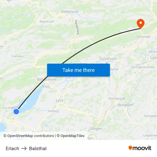 Erlach to Balsthal map