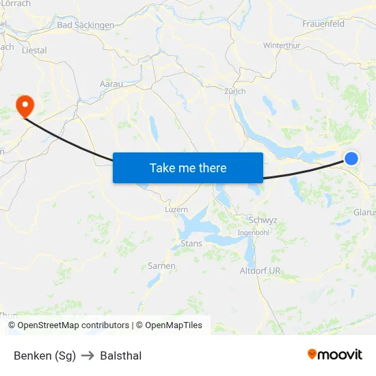 Benken (Sg) to Balsthal map