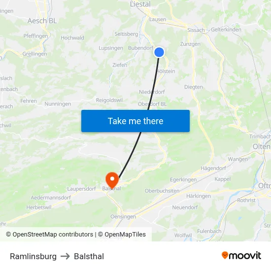 Ramlinsburg to Balsthal map
