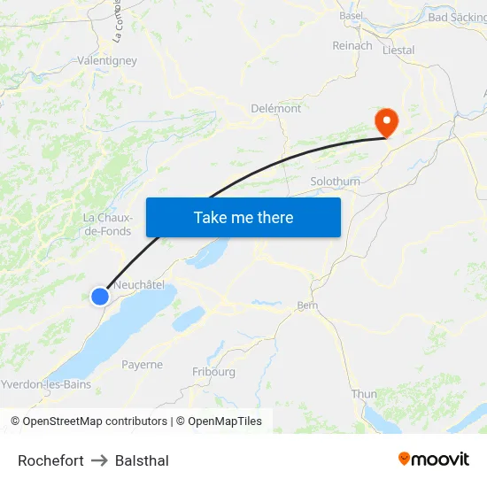 Rochefort to Balsthal map