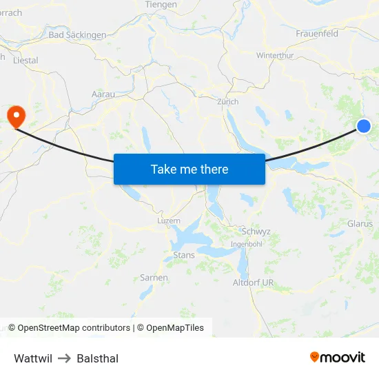 Wattwil to Balsthal map