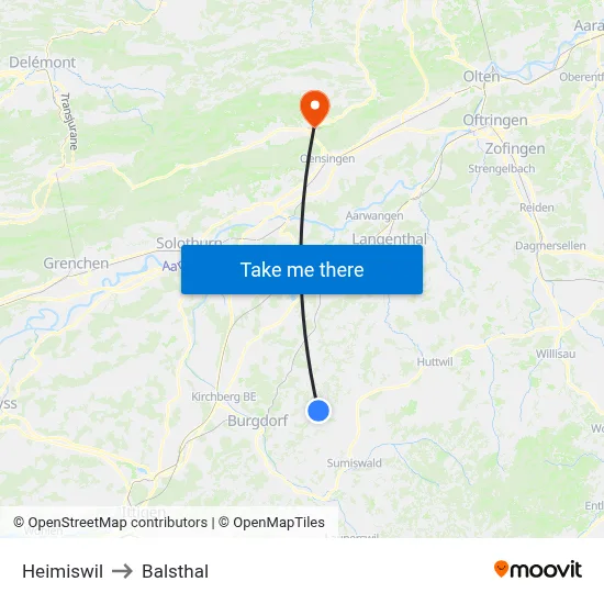 Heimiswil to Balsthal map