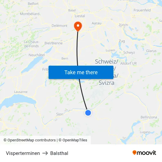 Visperterminen to Balsthal map