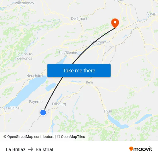 La Brillaz to Balsthal map