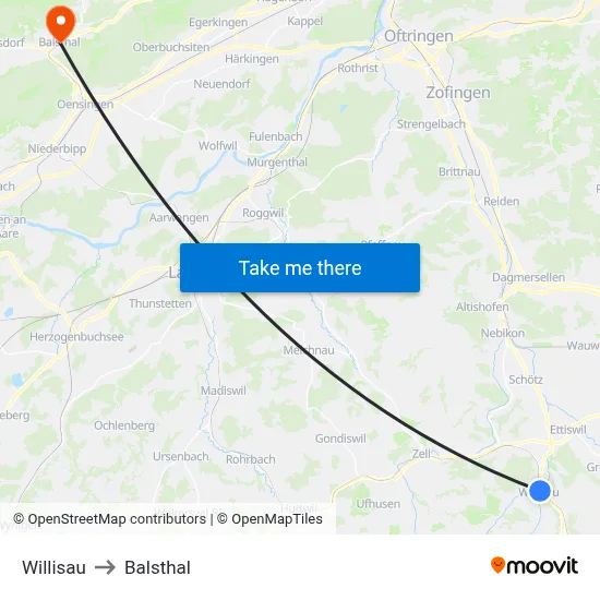 Willisau to Balsthal map