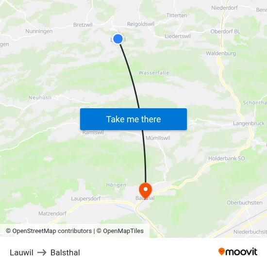 Lauwil to Balsthal map