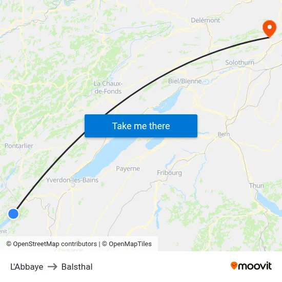L'Abbaye to Balsthal map