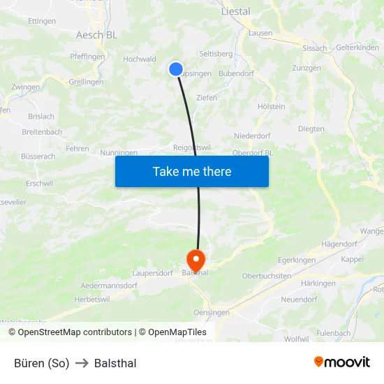 Büren (So) to Balsthal map