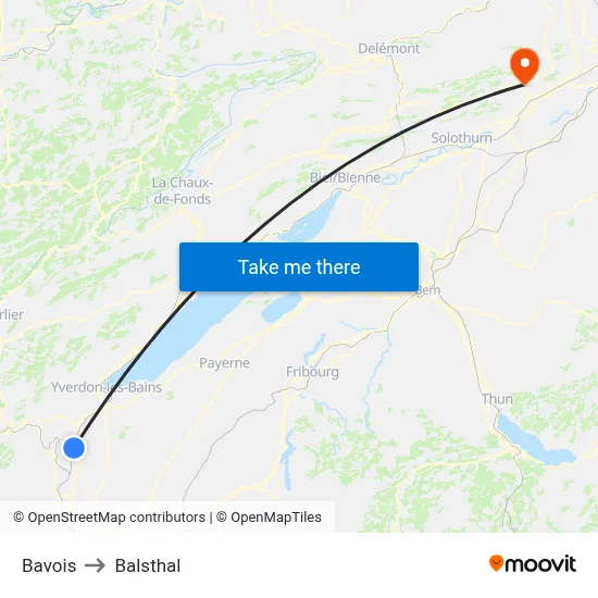 Bavois to Balsthal map
