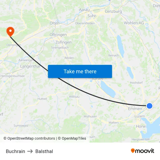 Buchrain to Balsthal map