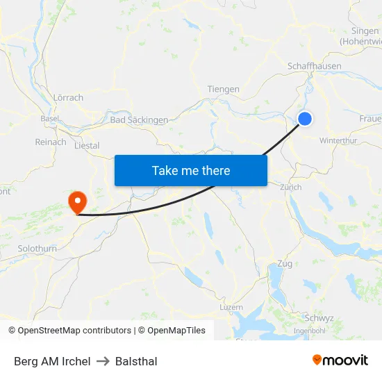 Berg AM Irchel to Balsthal map