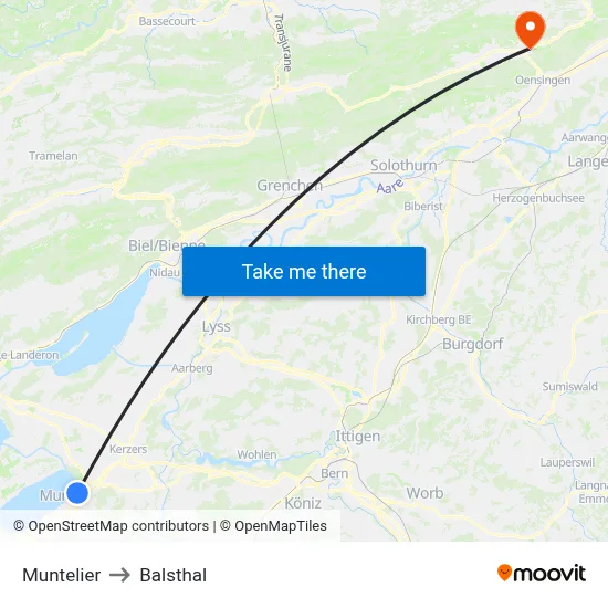 Muntelier to Balsthal map