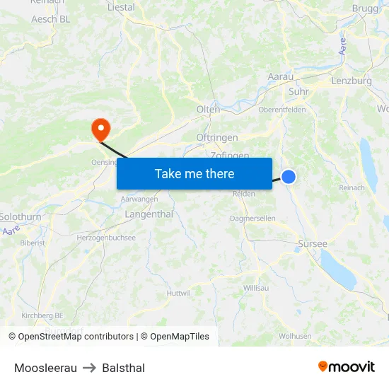 Moosleerau to Balsthal map