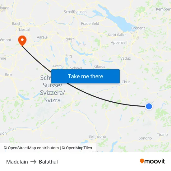 Madulain to Balsthal map