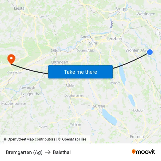 Bremgarten (Ag) to Balsthal map