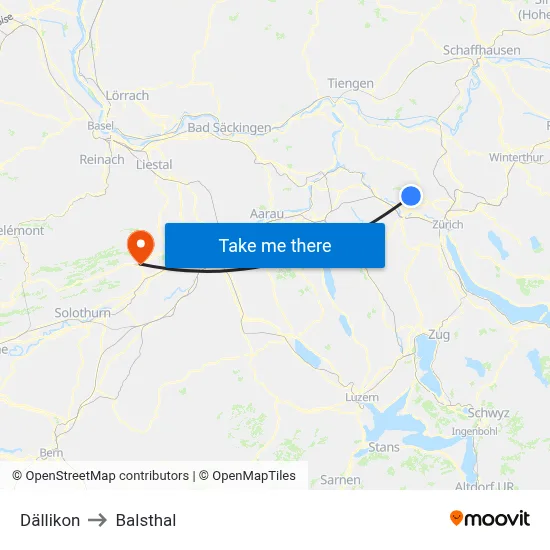 Dällikon to Balsthal map