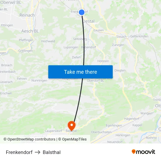 Frenkendorf to Balsthal map