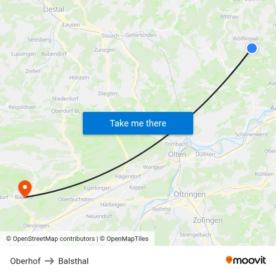 Oberhof to Balsthal map