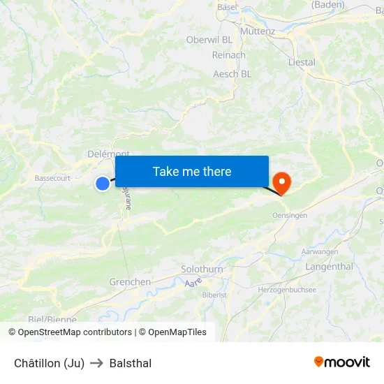 Châtillon (Ju) to Balsthal map