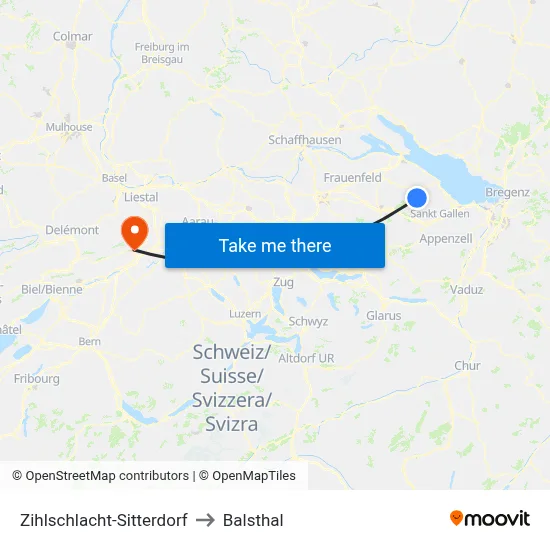 Zihlschlacht-Sitterdorf to Balsthal map