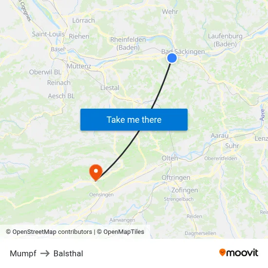 Mumpf to Balsthal map