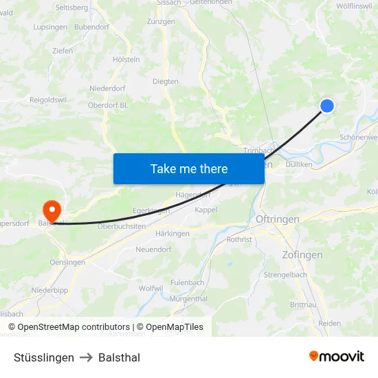 Stüsslingen to Balsthal map