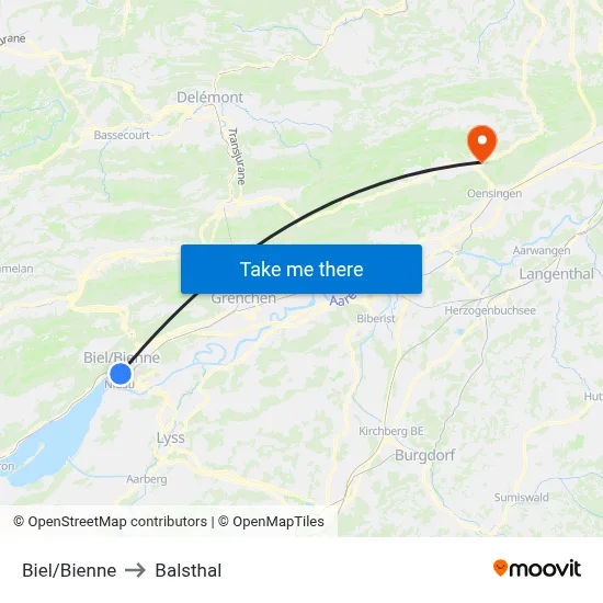 Biel/Bienne to Balsthal map