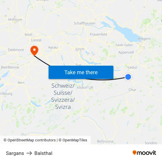 Sargans to Balsthal map