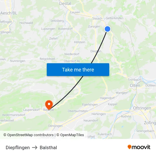Diepflingen to Balsthal map