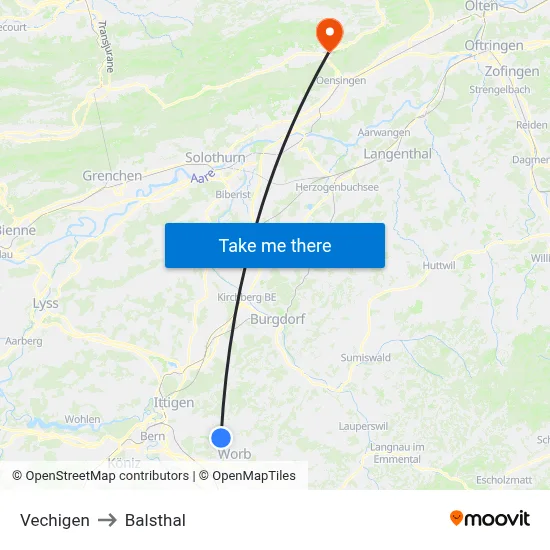 Vechigen to Balsthal map