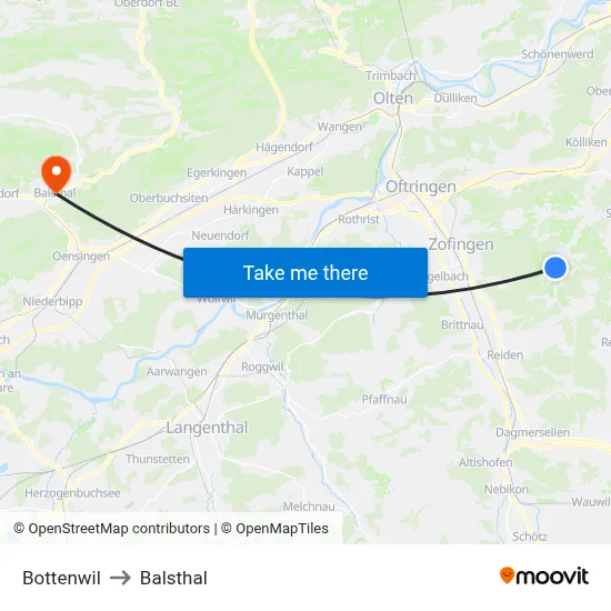 Bottenwil to Balsthal map