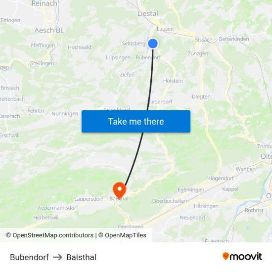 Bubendorf to Balsthal map