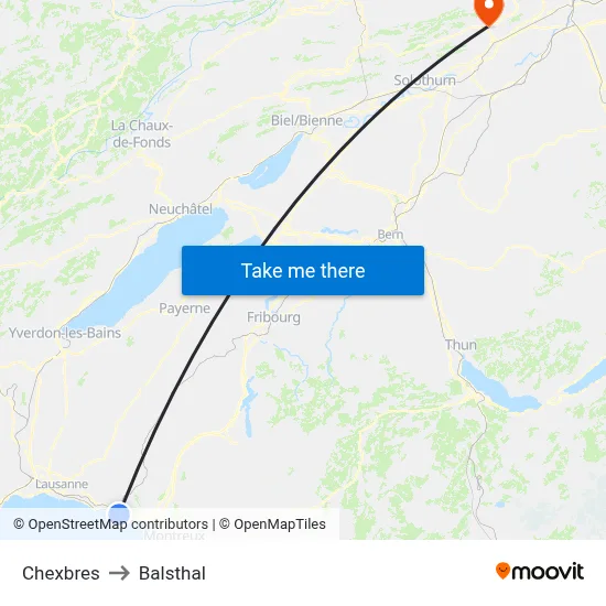 Chexbres to Balsthal map