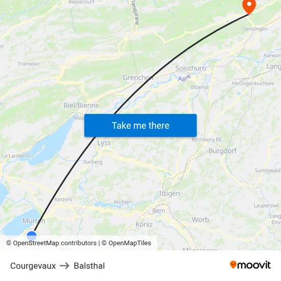 Courgevaux to Balsthal map