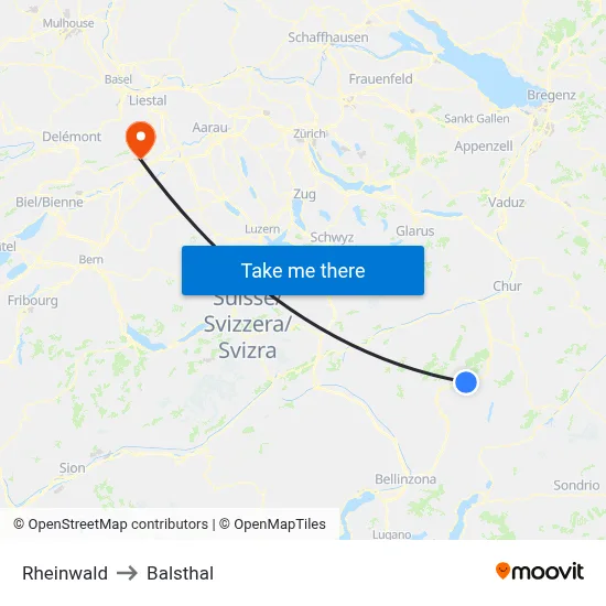 Rheinwald to Balsthal map