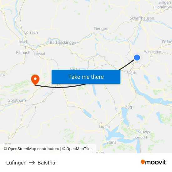 Lufingen to Balsthal map
