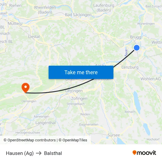 Hausen (Ag) to Balsthal map