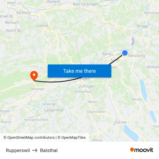 Rupperswil to Balsthal map