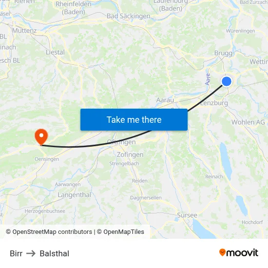 Birr to Balsthal map