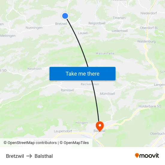 Bretzwil to Balsthal map