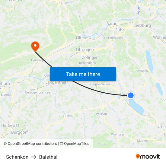 Schenkon to Balsthal map
