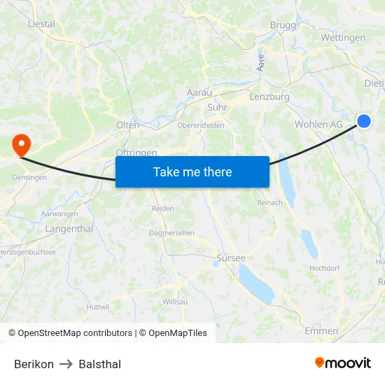 Berikon to Balsthal map