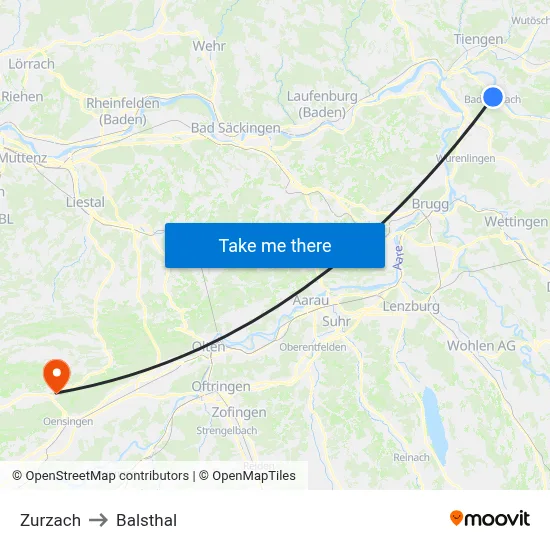 Zurzach to Balsthal map